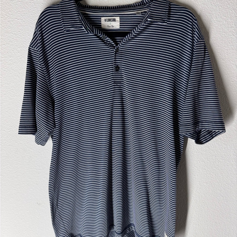 Linksoul Navy and White Striped Polo